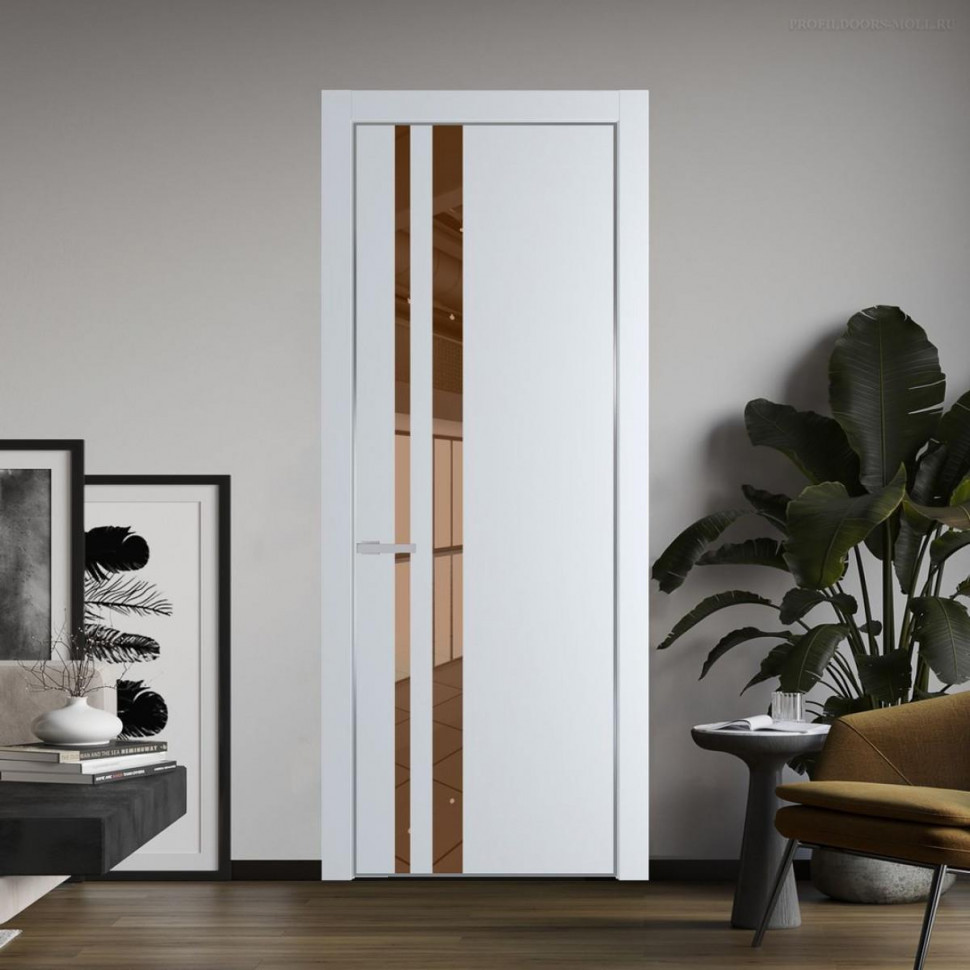 Межкомнатная дверь ProfilDoors 20 PA Вайт с профилем Серебро с стеклом  зеркало bronze
