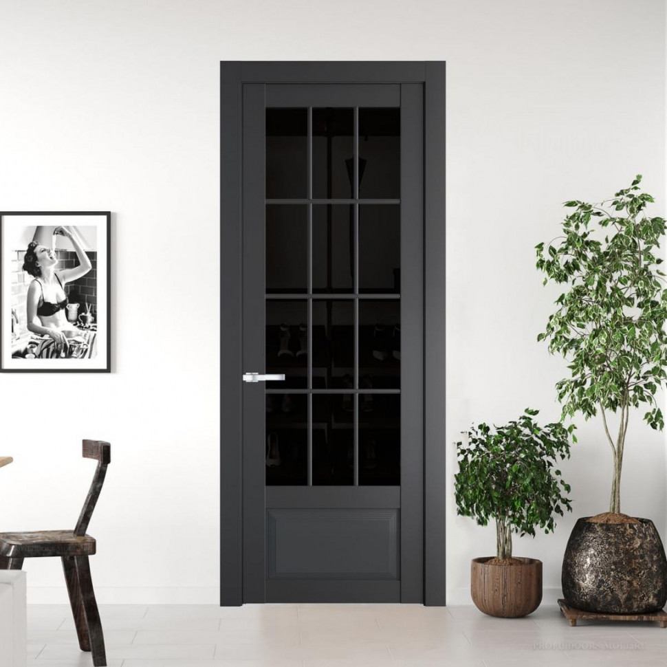 Межкомнатная дверь ProfilDoors 2.2.2 (р.12) PD цвет Графит вставка Черное тонированное