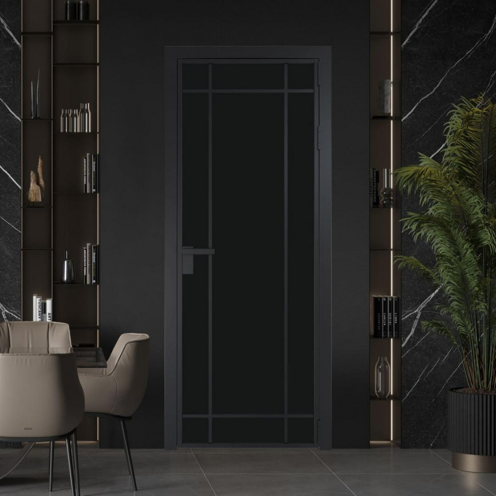 Межкомнатная дверь ProfilDoors 5 AG стекло Монохром черный триплекс цвет профиля Черный матовый