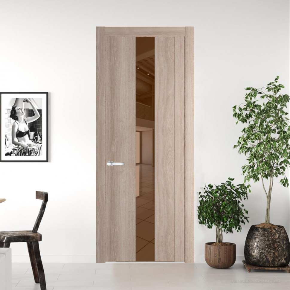Межкомнатная дверь ProfilDoors 1.9 N Дуб Сонома с вставкой стекла зеркало bronze