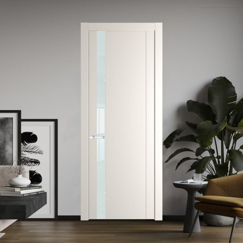 Межкомнатная дверь ProfilDoors 1.2P Перламутр белый Lacobel Белый лак молдинг Серебро