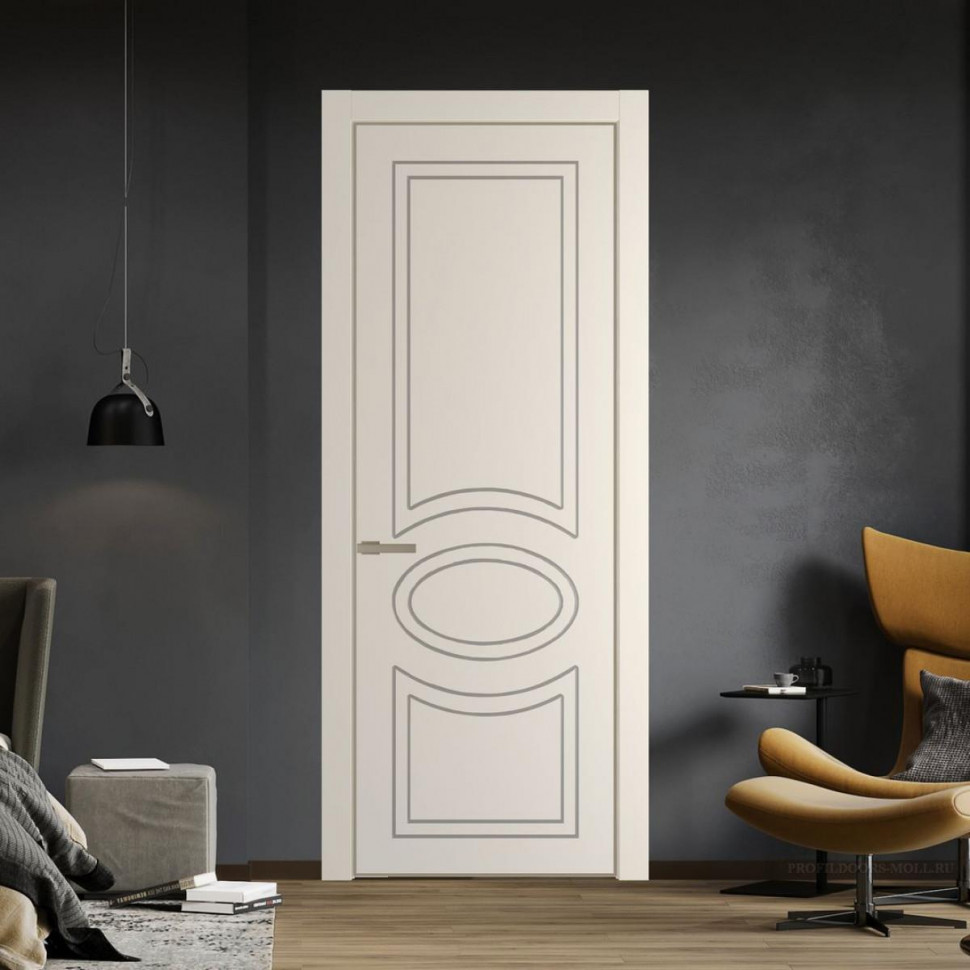 Межкомнатная дверь ProfilDoors 36 PE с фрезерованным рисунком Кремовая Магнолия с алюминиевой кромкой Никель