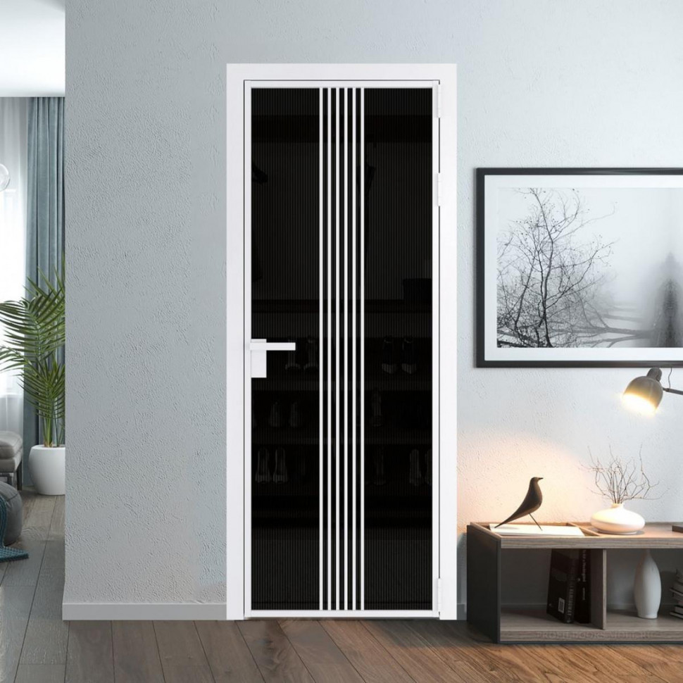 Межкомнатная дверь ProfilDoors 18 AG стекло Мору двухстороннее черное цвет профиля Вайт