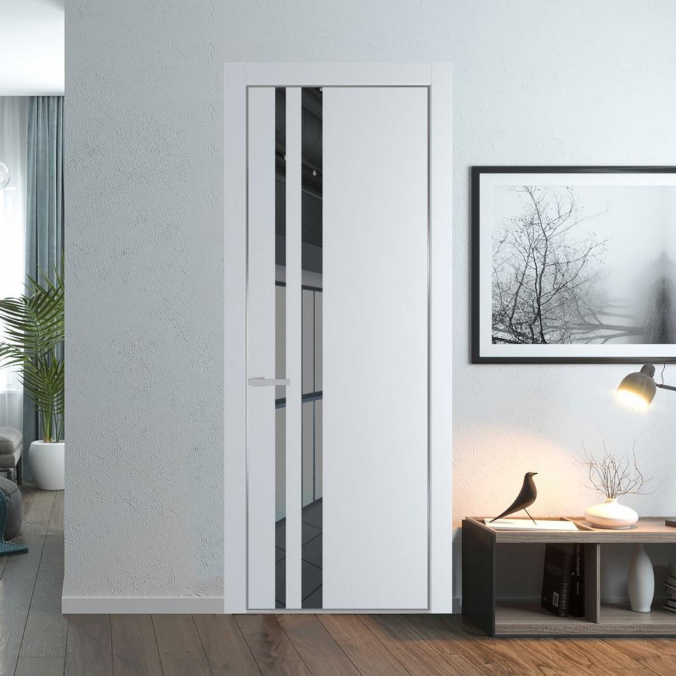 Межкомнатная дверь ProfilDoors 20 PA Вайт с профилем Серебро с стеклом  зеркало grey