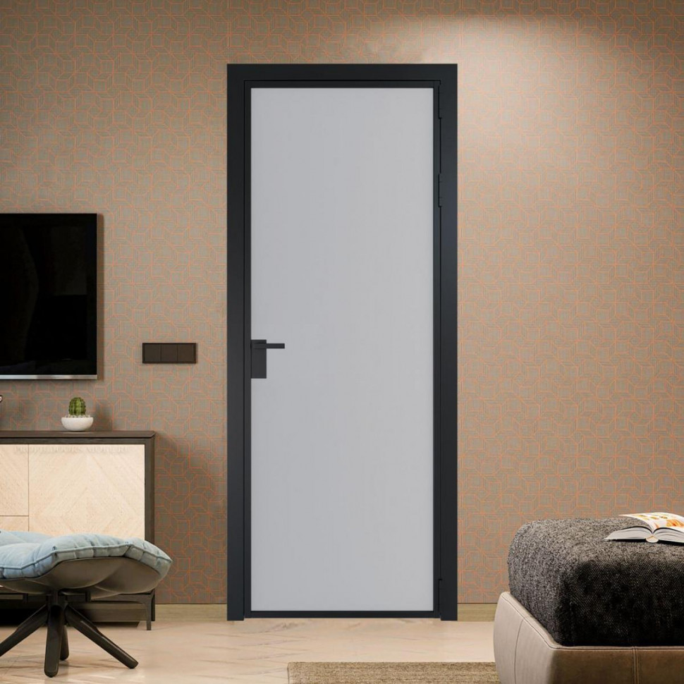 Межкомнатная дверь ProfilDoors 1 AP цвет Лайт грей элегант профиль Черный матовый