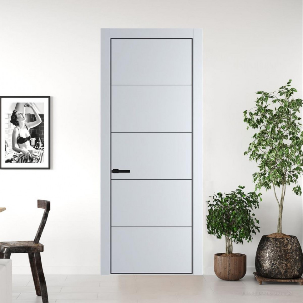 Межкомнатная дверь ProfilDoors 15 PE Вайт с алюминиевым молдингом Черный