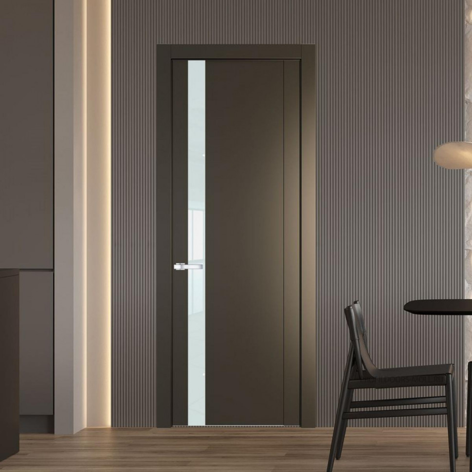 Межкомнатная дверь ProfilDoors 1.2P Перламутр бронза Lacobel Белый лак молдинг Серебро