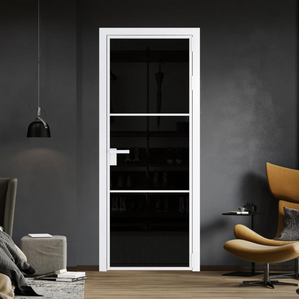 Межкомнатная дверь ProfilDoors 13 AG стекло Мору двухстороннее черное цвет профиля Вайт