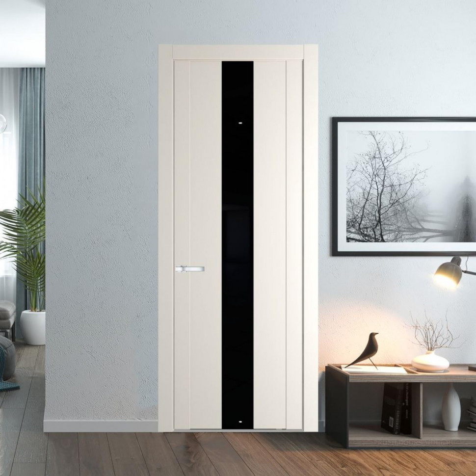 Межкомнатная дверь ProfilDoors 1.9P Перламутр белый Lacobel Черный лак молдинг Серебро