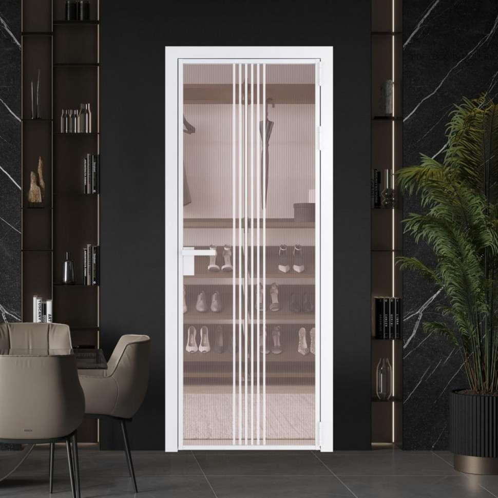 Межкомнатная дверь ProfilDoors 18 AG стекло Мору розовое цвет профиля Вайт