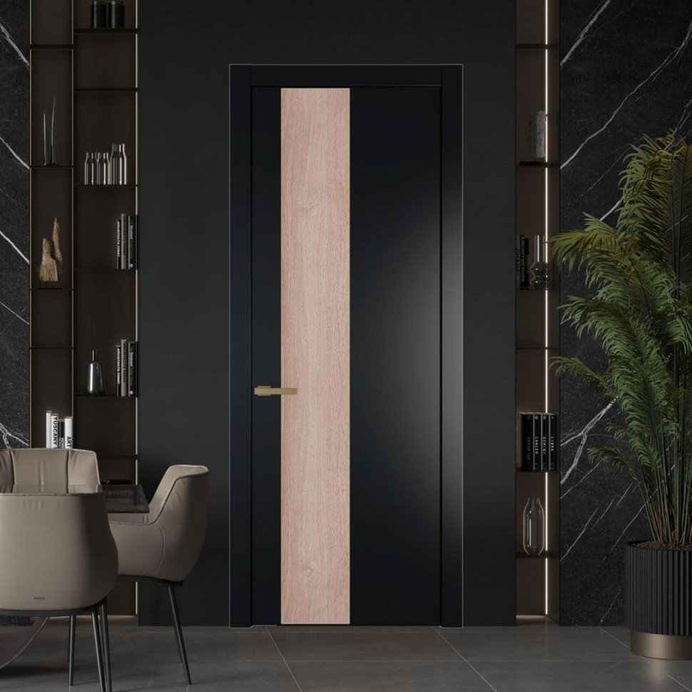 Межкомнатная дверь ProfilDoors 19 PW Блэк Дуб Сонома молдинг Золото