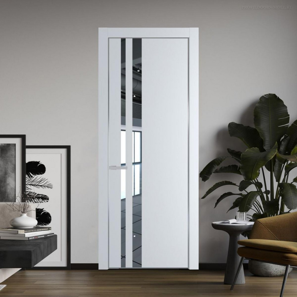 Межкомнатная дверь ProfilDoors 20 PA Вайт с профилем Серебро с стеклом  зеркало