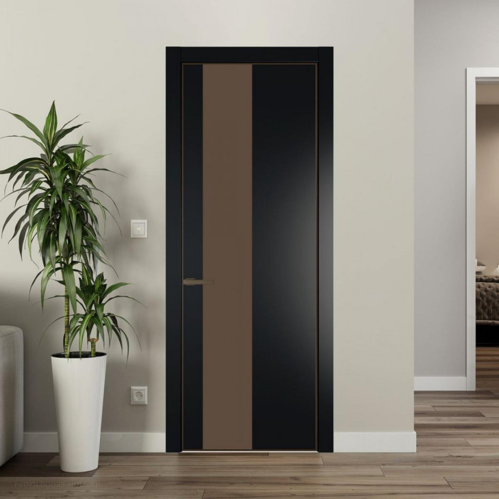 Межкомнатная дверь ProfilDoors 19 PE с вставкой из стекла монохром гляссе Блэк с алюминиевой кромкой Деорэ