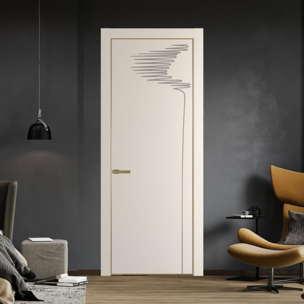 Межкомнатная дверь ProfilDoors 25 PA с фрезерованным рисунком Кремовая Магнолия с профилем Золото