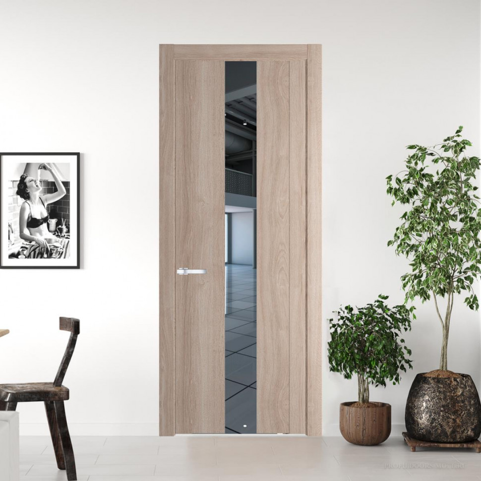 Межкомнатная дверь ProfilDoors 1.9 N Дуб Сонома с вставкой стекла зеркало