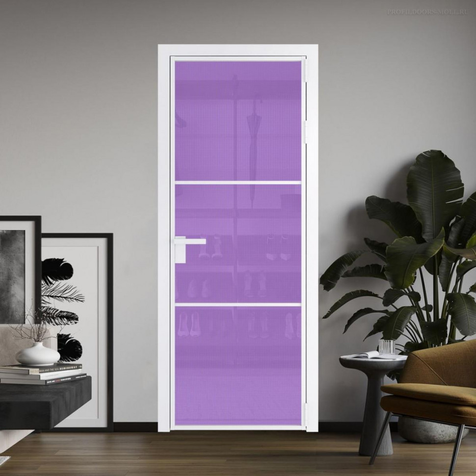 Межкомнатная дверь ProfilDoors 13 AG стекло Кризет фиолетовое цвет профиля Вайт