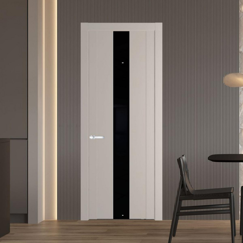 Межкомнатная дверь ProfilDoors 1.9P Сэнд Lacobel Черный лак молдинг Серебро