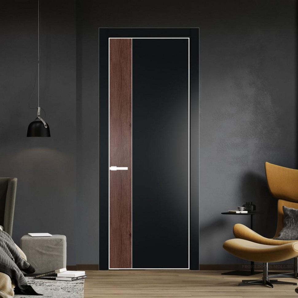 Межкомнатная дверь ProfilDoors 24 PE с вставкой Дуб Тобакко Блэк с алюминиевой кромкой Вайт