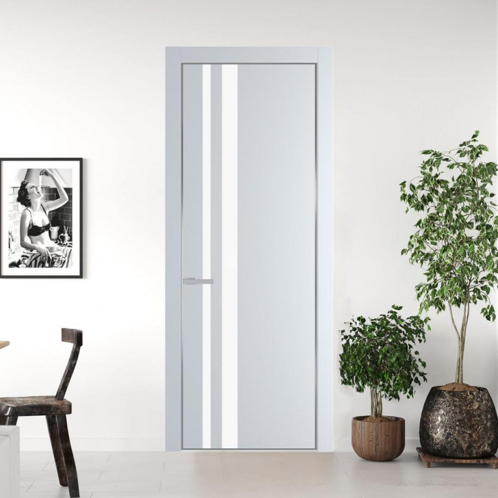 Межкомнатная дверь ProfilDoors 20 PA Вайт с профилем Серебро с стеклом  монохром белый просветленный