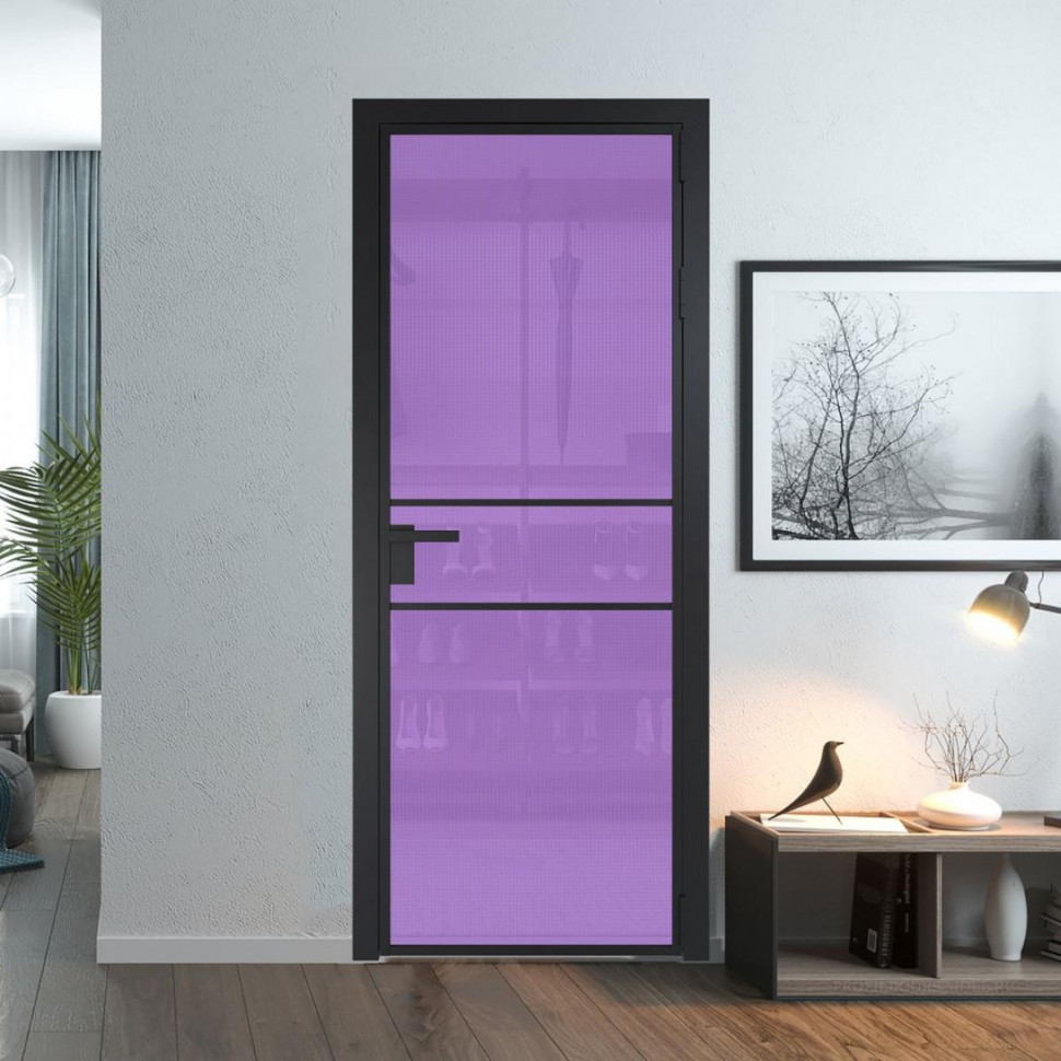 Межкомнатная дверь ProfilDoors 2 AG стекло Кризет фиолетовое цвет профиля Черный матовый