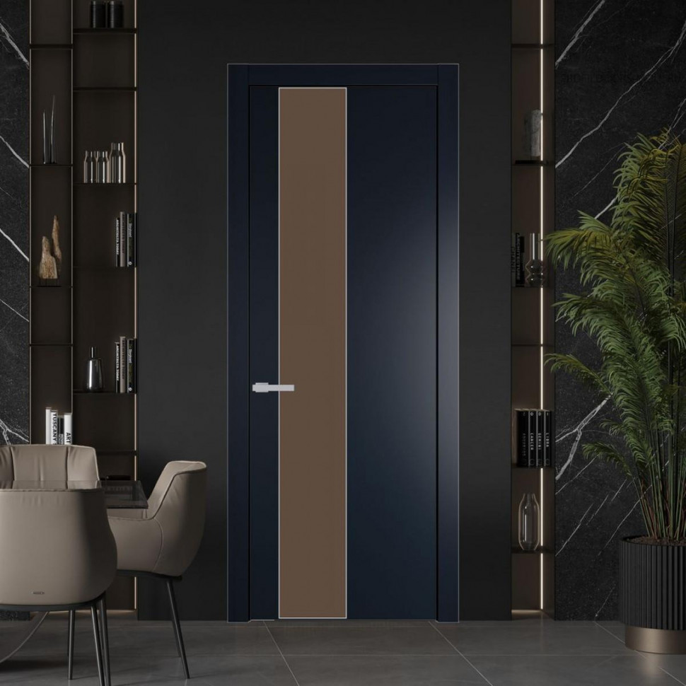 Межкомнатная дверь ProfilDoors 19 PW Нэви Блу Монохром гляссе молдинг Серебро