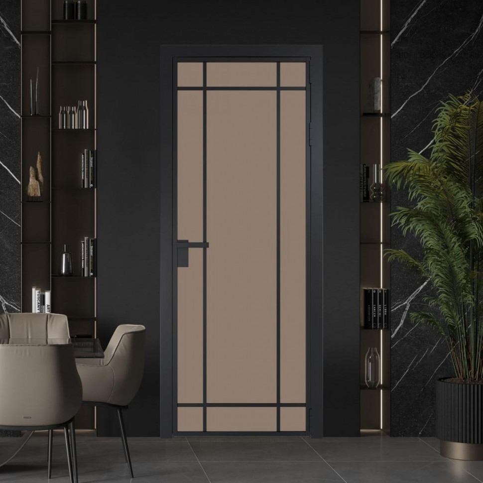 Межкомнатная дверь ProfilDoors 5 AG стекло Монохром капучино триплекс цвет профиля Черный матовый