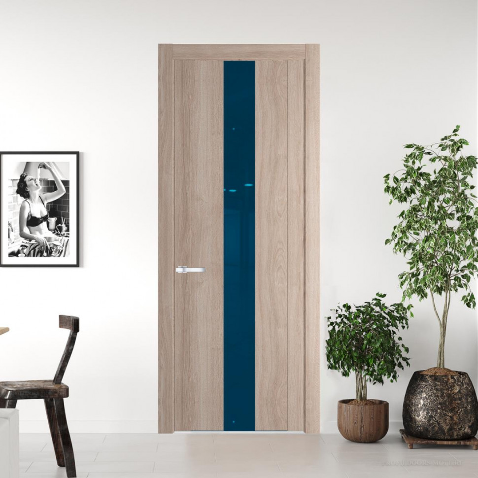 Межкомнатная дверь ProfilDoors 1.9 N Дуб Сонома с вставкой стекла зеркало blue