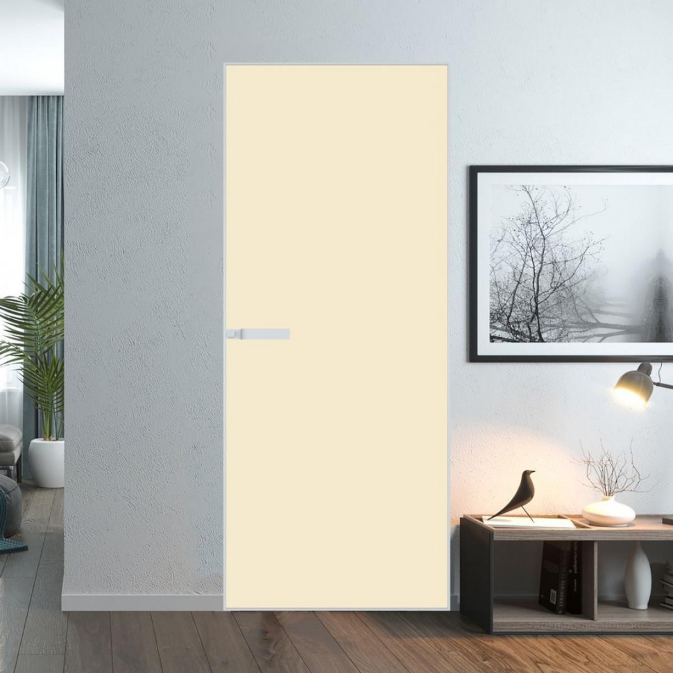 Межкомнатная дверь ProfilDoors 1 AGN стекло Монохром жемчуг триплекс профиль Вайт короб без наличника