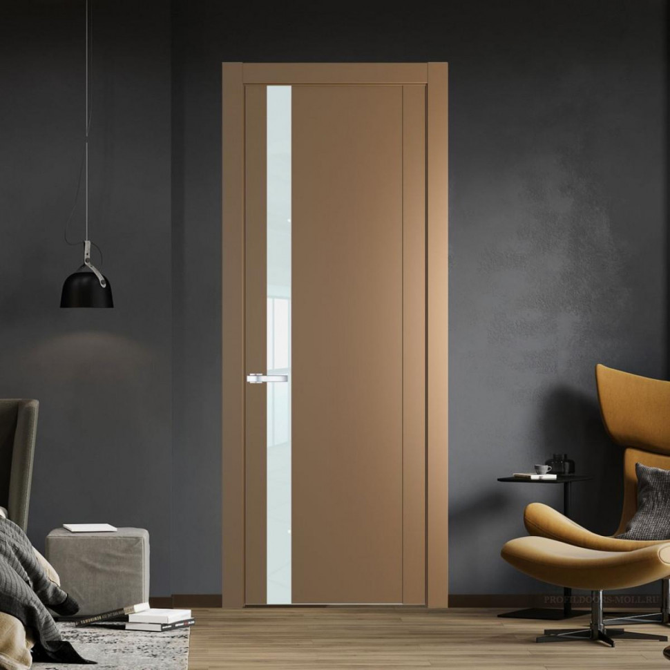 Межкомнатная дверь ProfilDoors 1.2P Перламутр золото Lacobel Белый лак молдинг Серебро