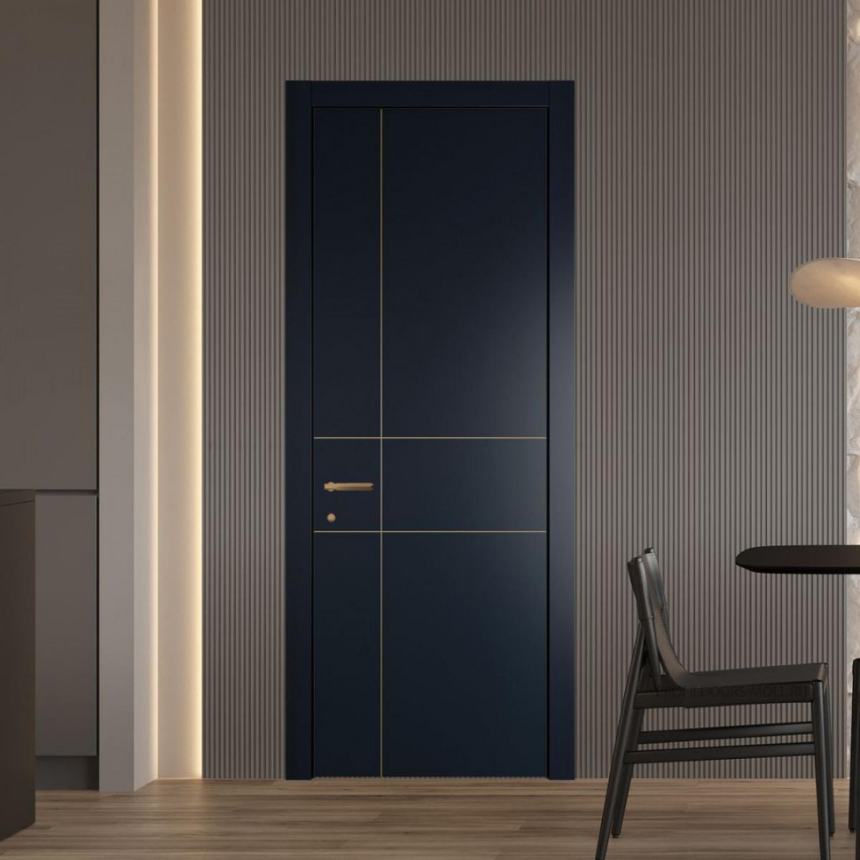 Межкомнатная дверь ProfilDoors 46 PWB Нэви Блу глухая с молдингом из латуни 4 мм