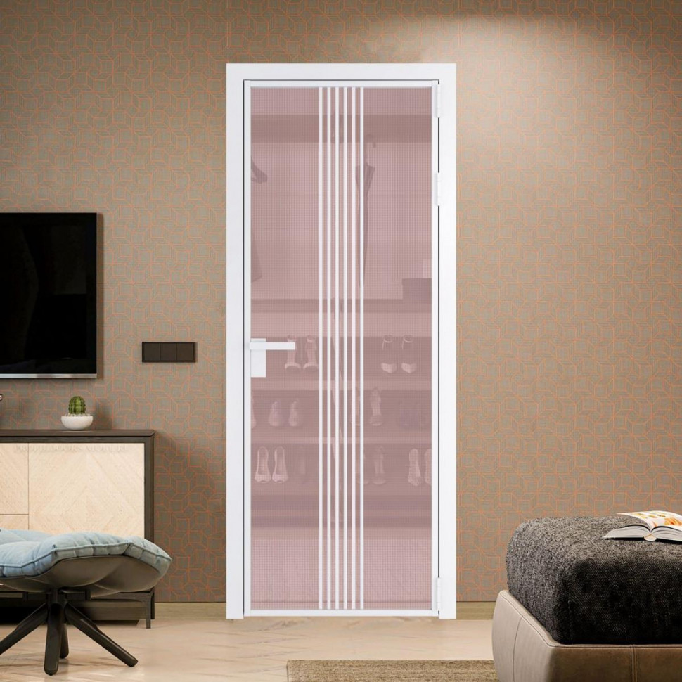 Межкомнатная дверь ProfilDoors 18 AG стекло Кризет розовое цвет профиля Вайт
