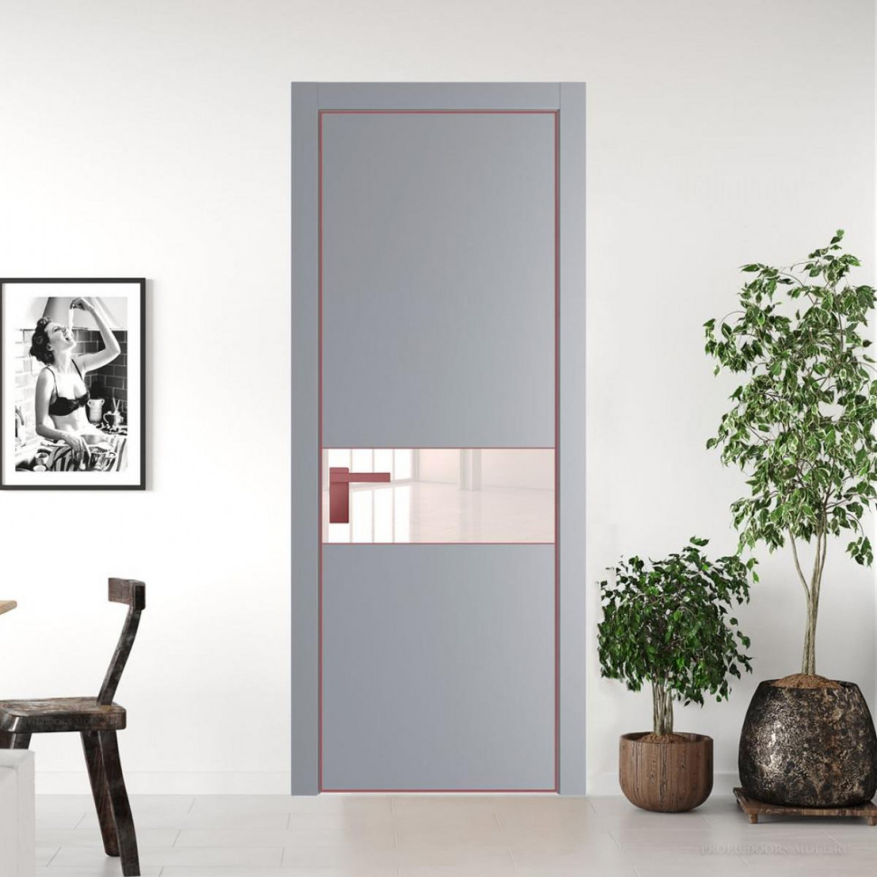 Межкомнатная дверь ProfilDoors 17 PE с вставкой из стекла перламутровый лак Смоки с алюминиевой кромкой Красный антрацит