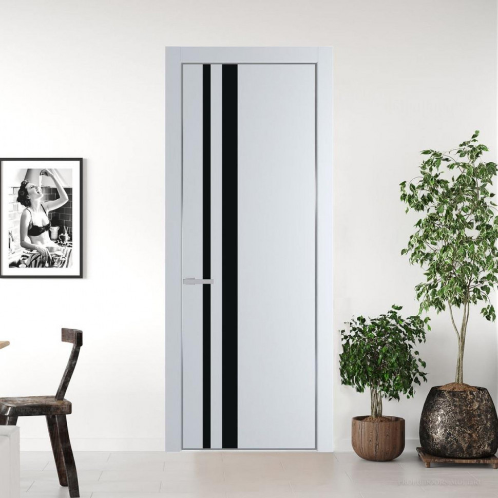Межкомнатная дверь ProfilDoors 20 PA Вайт с профилем Серебро с стеклом  монохром черный