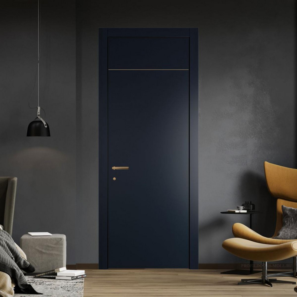 Межкомнатная дверь ProfilDoors 42 PWB Нэви Блу глухая с молдингом из латуни 4 мм