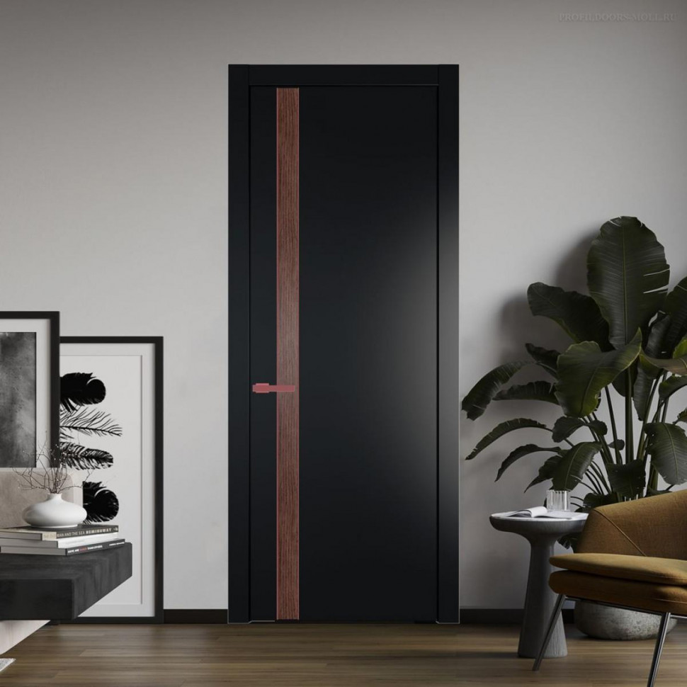 Межкомнатная дверь ProfilDoors 18 PW Блэк Дуб Тобакко молдинг Красный антрацит