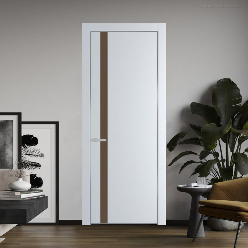 Межкомнатная дверь ProfilDoors 18 PA Вайт с профилем Серебро с стеклом  монохром гляссе
