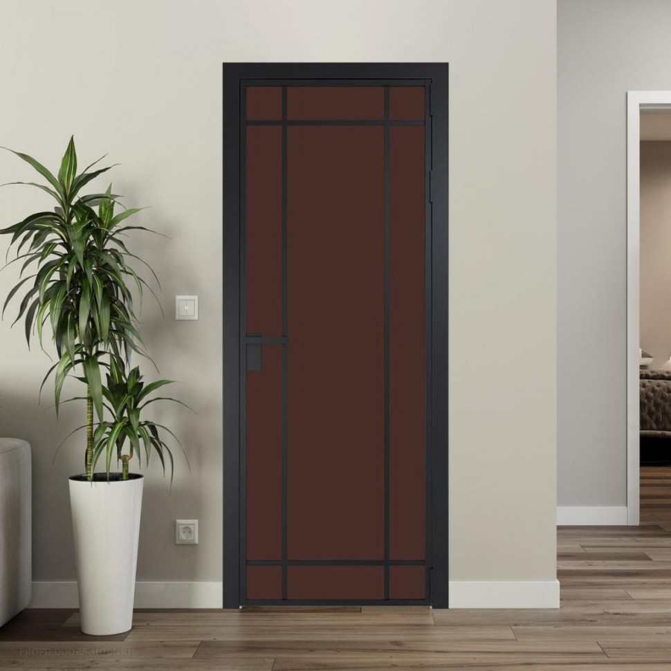 Межкомнатная дверь ProfilDoors 5 AG стекло Монохром шоколад триплекс цвет профиля Черный матовый
