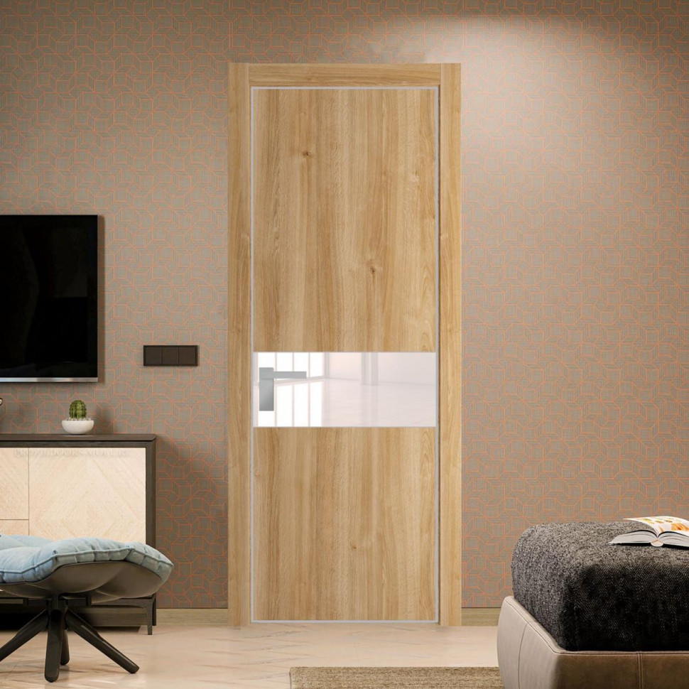 Межкомнатная дверь ProfilDoors 17 NE Дуб Карамель с кромкой Матовая с стекляной вставкой перламутровый лак