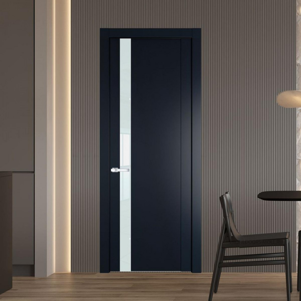 Межкомнатная дверь ProfilDoors 1.2P Нэви Блу Lacobel Белый лак молдинг Серебро