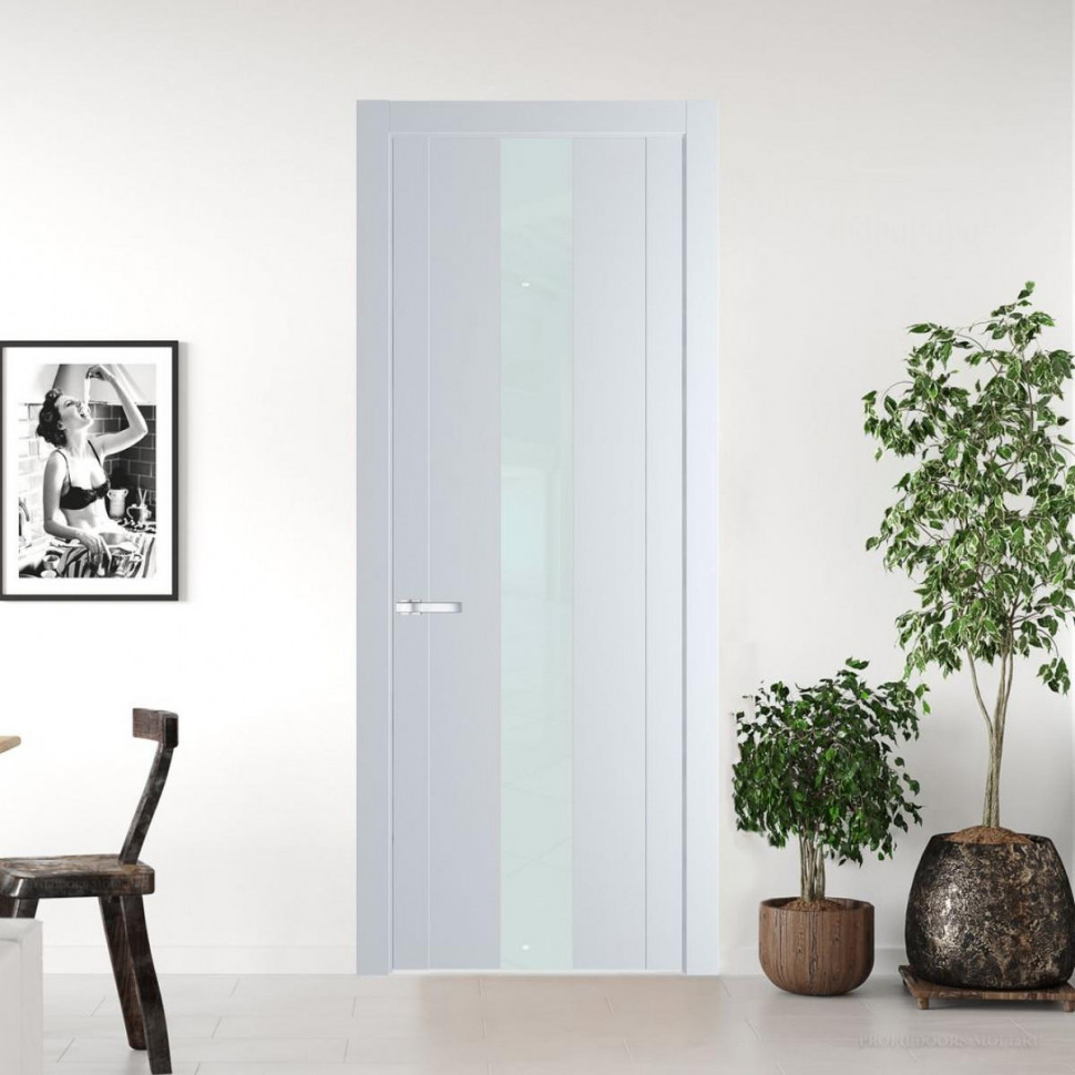 Межкомнатная дверь ProfilDoors 1.9P Вайт Lacobel Белый лак молдинг Серебро