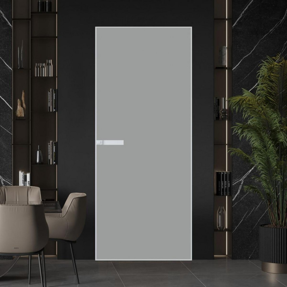 Межкомнатная дверь ProfilDoors 1 AGN стекло Монохром серый триплекс профиль Вайт короб без наличника