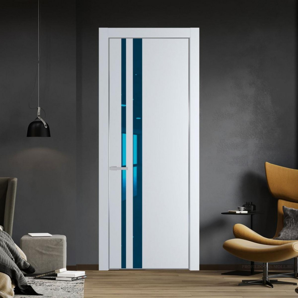 Межкомнатная дверь ProfilDoors 20 PA Вайт с профилем Серебро с стеклом  зеркало blue