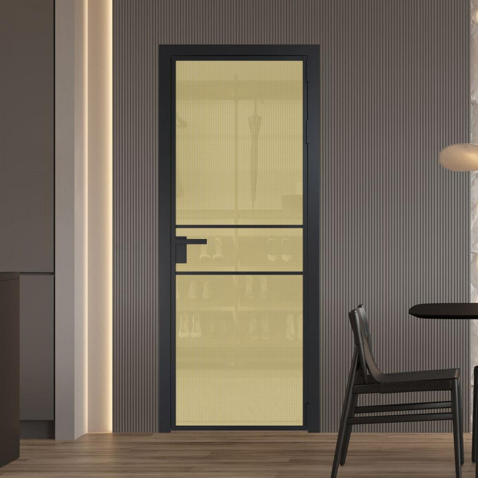 Межкомнатная дверь ProfilDoors 2 AG стекло Кризет золото цвет профиля Черный матовый