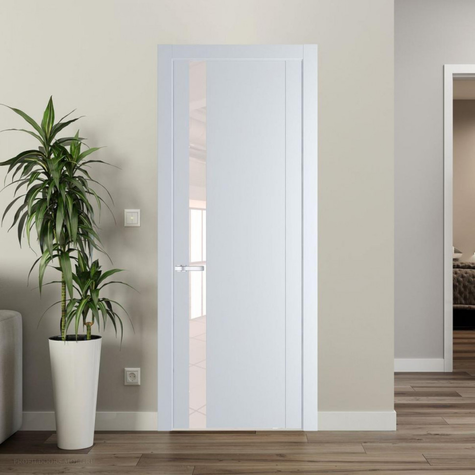 Межкомнатная дверь ProfilDoors 1.2P Вайт Lacobel Перламутровый лак молдинг Серебро