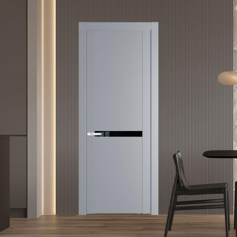 Межкомнатная дверь ProfilDoors 1.4P Смоки Lacobel Черный лак молдинг Серебро