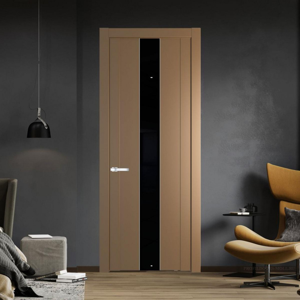 Межкомнатная дверь ProfilDoors 1.9P Перламутр золото Lacobel Черный лак молдинг Серебро