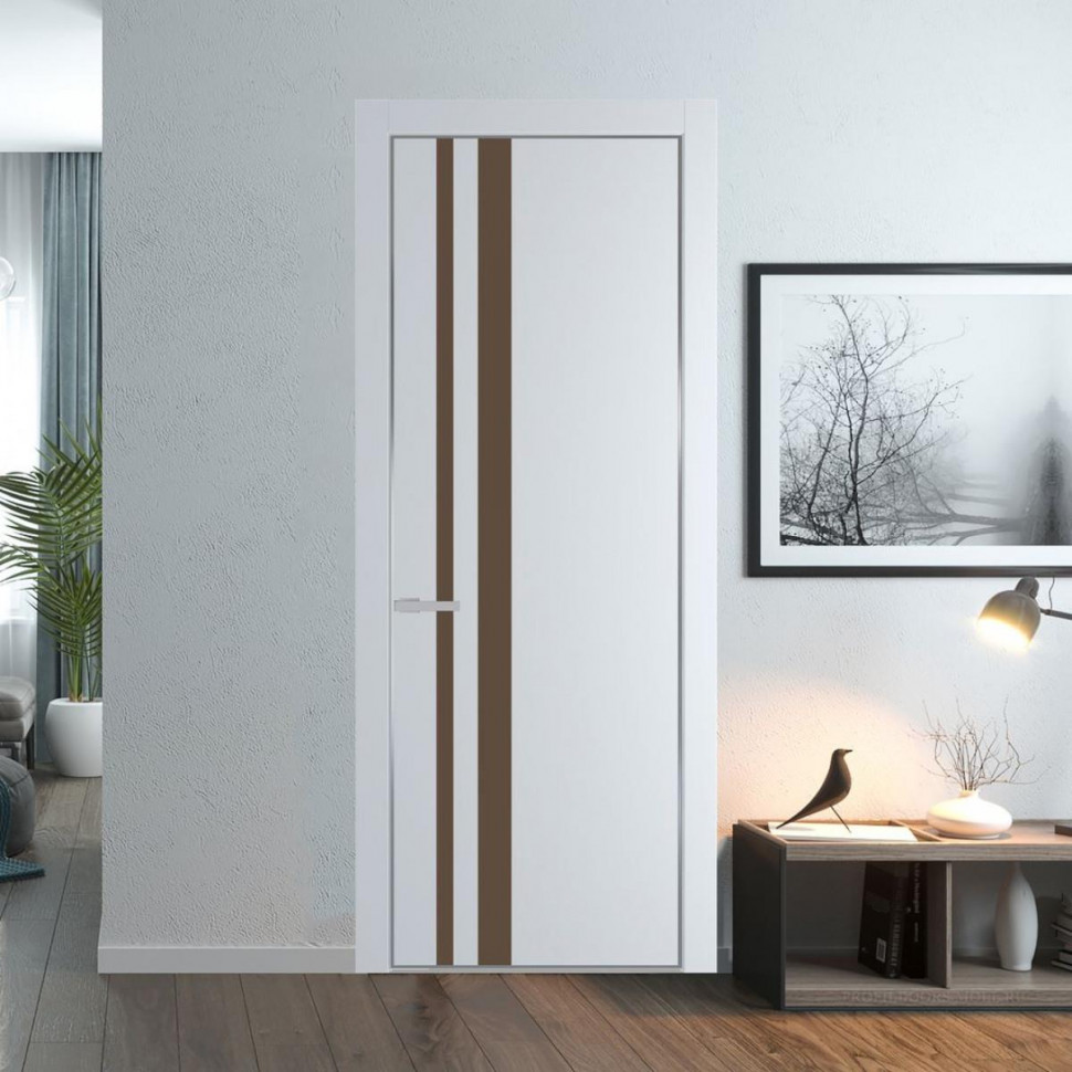Межкомнатная дверь ProfilDoors 20 PA Вайт с профилем Серебро с стеклом  монохром гляссе