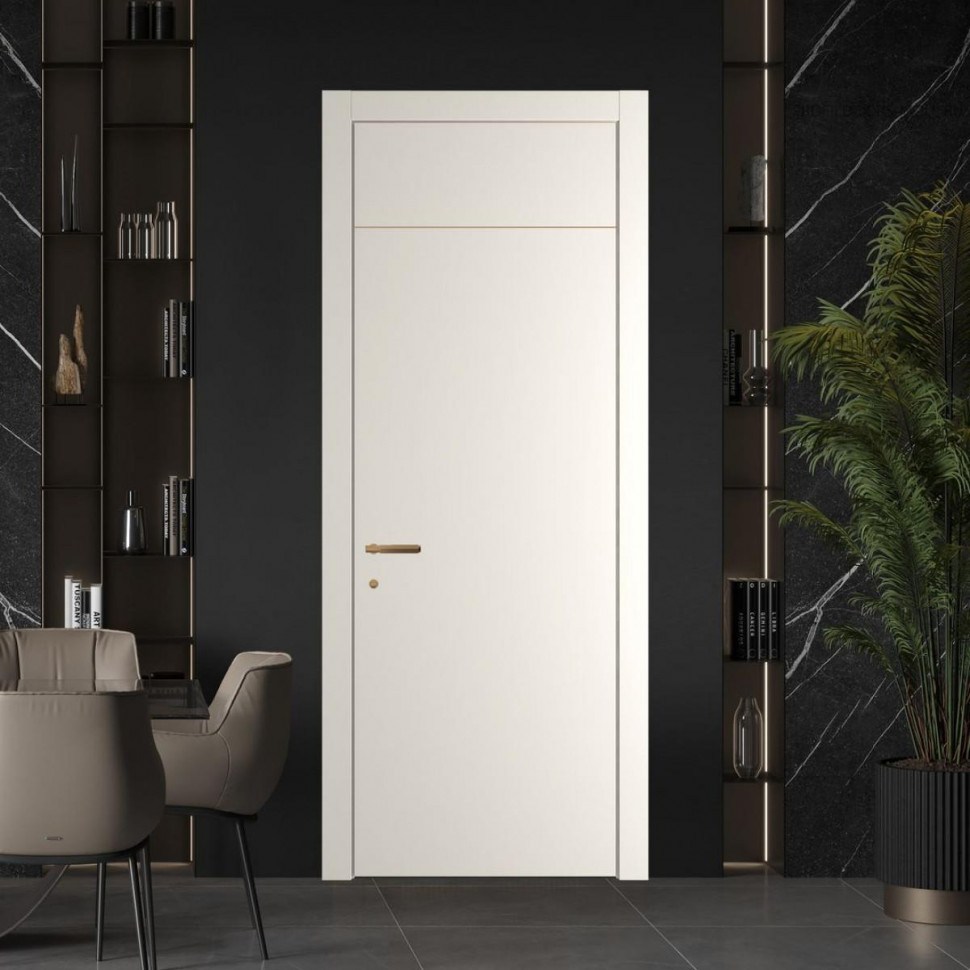 Межкомнатная дверь ProfilDoors 42 PWB Перламутр белый глухая с молдингом из латуни 4 мм