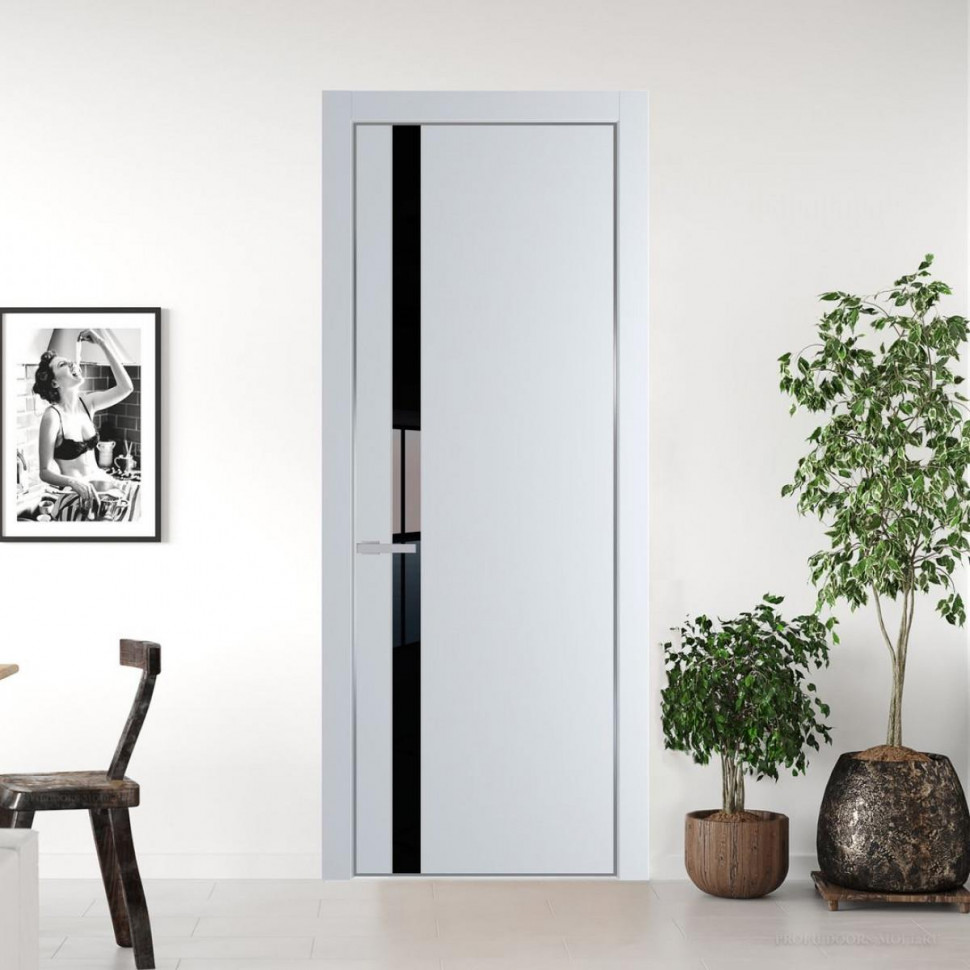 Межкомнатная дверь ProfilDoors 18 PA Вайт с профилем Серебро с стеклом Lacobel Черный лак