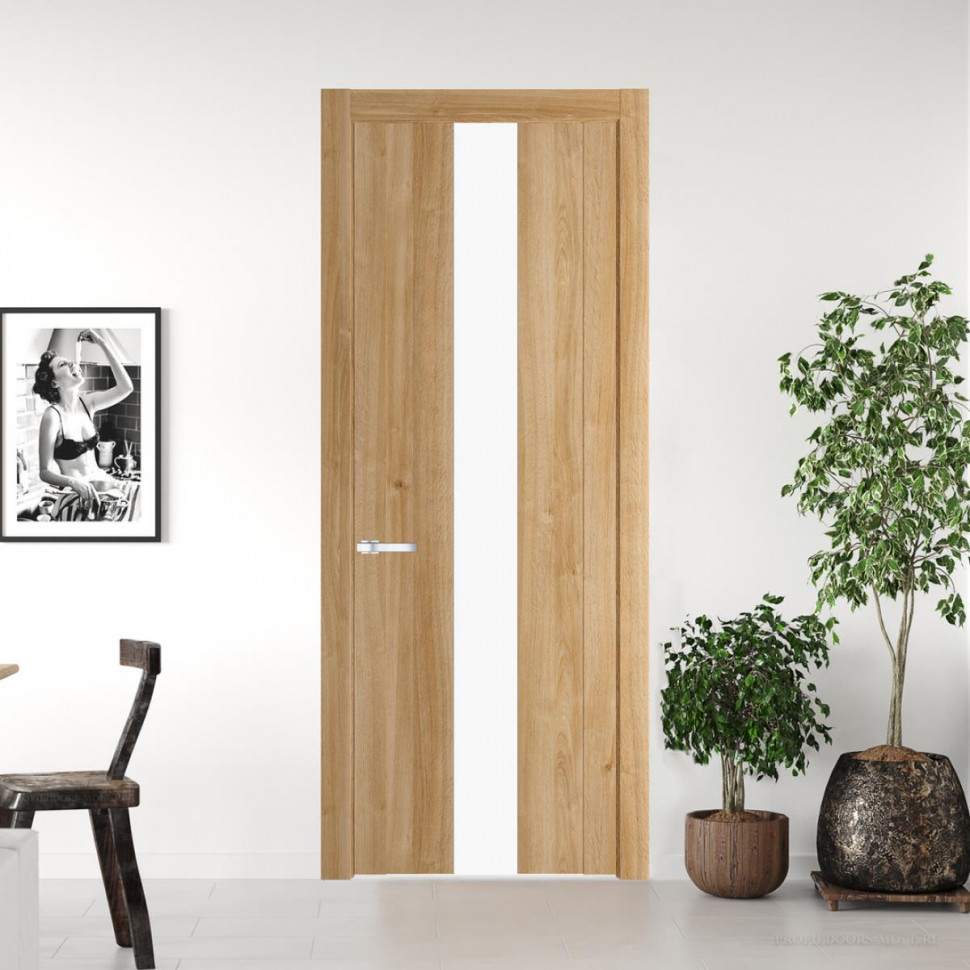Межкомнатная дверь ProfilDoors 1.9 N Дуб Карамель с вставкой стекла монохром белый просветленный